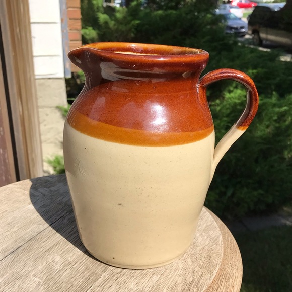 Vintage Other - Antique pottery pitcher / jug 2-tone brown